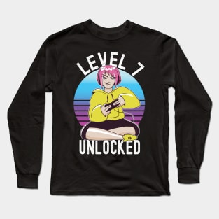 Level 7 Unlocked Girls Loves Anime Gamer 7th Birthday Girl Long Sleeve T-Shirt